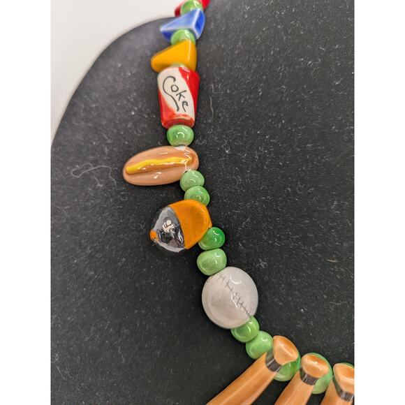Vintage Flying Colors Ceramic Baseball Theme Necklace 19.5" Excellent Condition - Picture 3 of 7